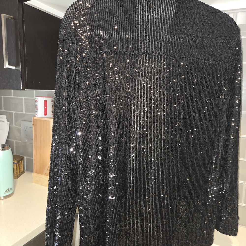 Express Black Sequin Blouse With Cuffs - Picture 4 of 4